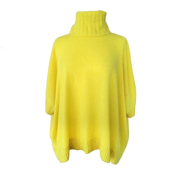 DIANE von FURSTENBERG Jasswinder Cashmere Sweater Large Boxy Turtleneck Yellow - Picture 2 of 11
